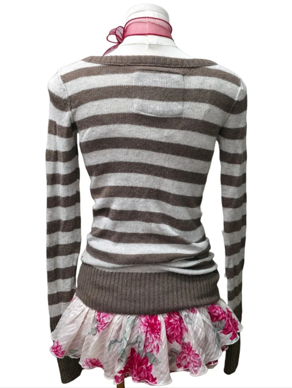 Abercrombie vintage grey and brown striped rabbit hair blend knit sweater - Picture 2 of 6